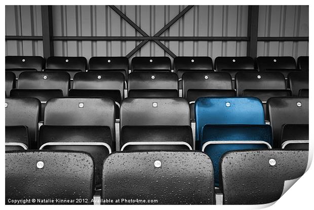 Blue Seat in the Football Stand Print by Natalie Kinnear