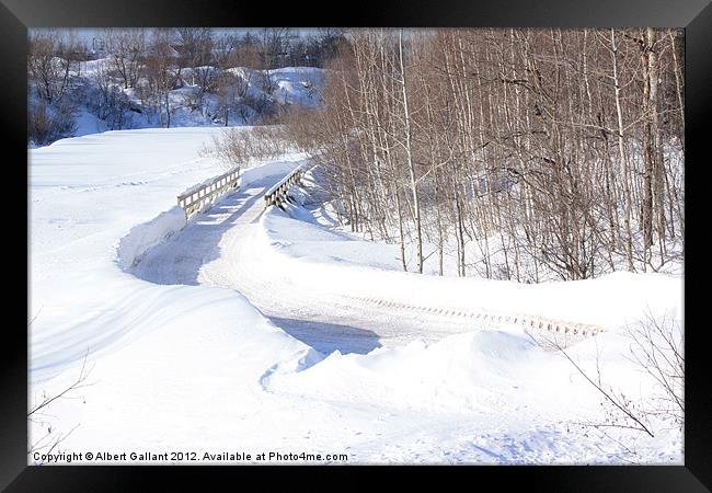 Winter path and bridge Framed Print by Albert Gallant