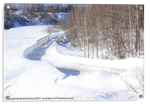 Winter path and bridge Acrylic by Albert Gallant