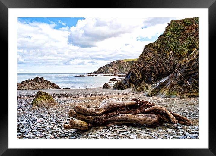 Sandy Cove, Lee Bay Framed Mounted Print by Dave Wilkinson North Devon Ph