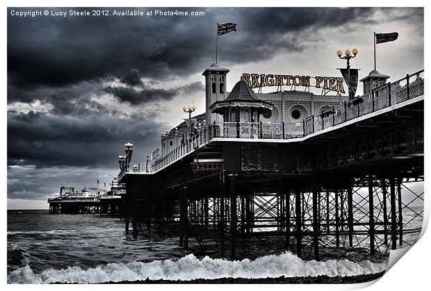 Brighton Pier amidst the storm Print by Lucy Steele