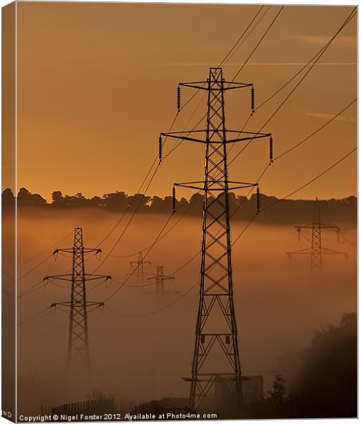 Pylons at dawn Canvas Print by Creative Photography Wales