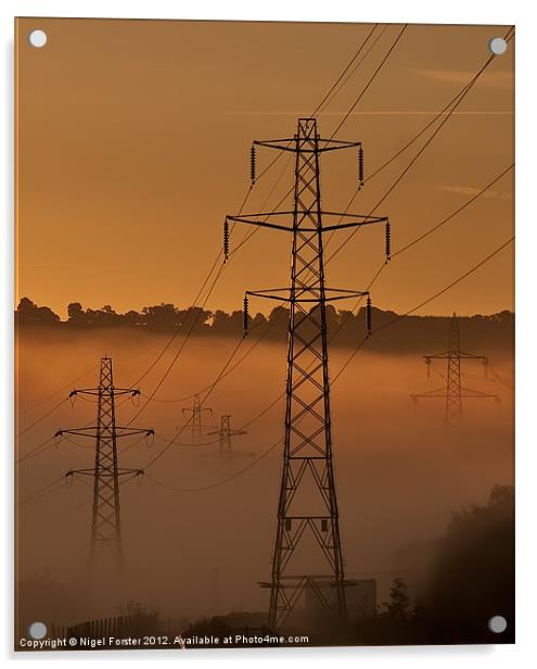 Pylons at dawn Acrylic by Creative Photography Wales