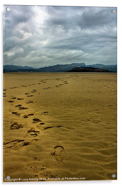 Footprints on Port Merion beach Acrylic by Lucy Antony