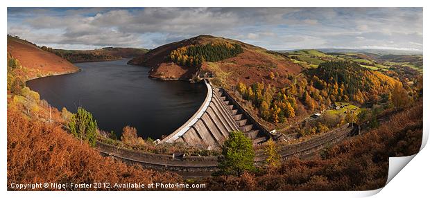 Llyn Clywedog Autumn panorama Print by Creative Photography Wales