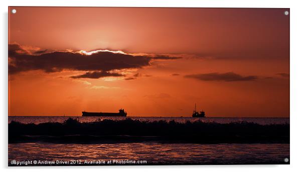 Ships at sunset Acrylic by Andrew Driver