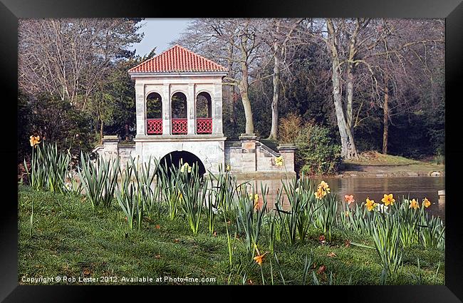 Boathouse in spring Framed Print by Rob Lester