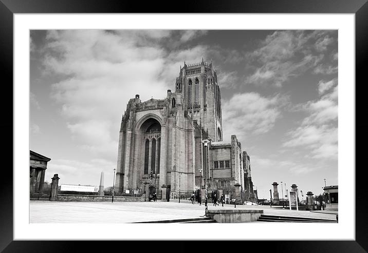Liverpool Anglican Cathedral bw Framed Mounted Print by David French