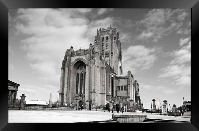 Liverpool Anglican Cathedral bw Framed Print by David French