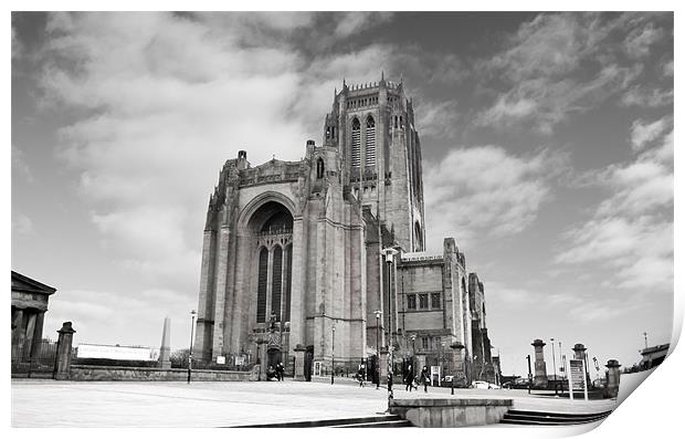 Liverpool Anglican Cathedral bw Print by David French