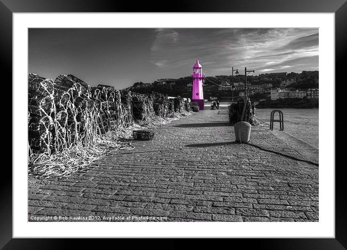 Pink Lighhouse at St Ives Framed Mounted Print by Rob Hawkins