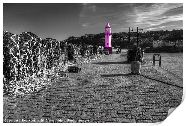 Pink Lighhouse at St Ives Print by Rob Hawkins