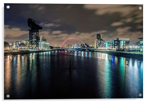 Glasgow Clyde At Night Acrylic by Patrick MacRitchie