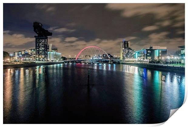 Glasgow Clyde At Night Print by Patrick MacRitchie