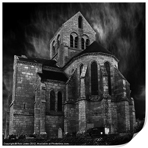 Spooky French church Print by Rob Lester