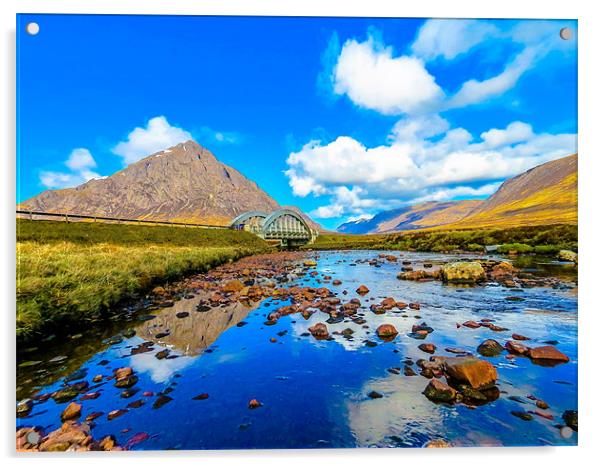 Etive Mor and Bridge to Glencoe Acrylic by Patrick MacRitchie