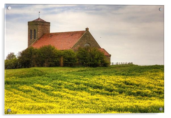 St Abbs Church in Rapeseed Acrylic by Tom Gomez