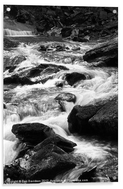 Welsh Rapids black and white Acrylic by Dan Davidson
