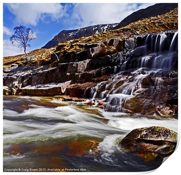 Waterfall, Glen Etive Print by Craig Brown
