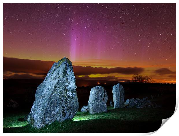 Aurora over Standing Stones Print by Paul Martin