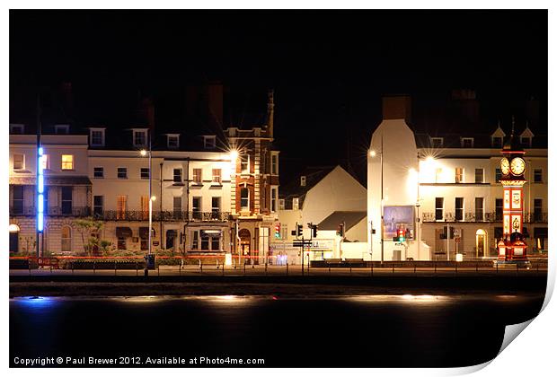 Weymouth Clock at Night Print by Paul Brewer