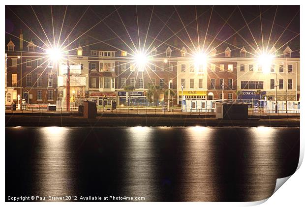 Weymouth Sea Front in Lights Print by Paul Brewer