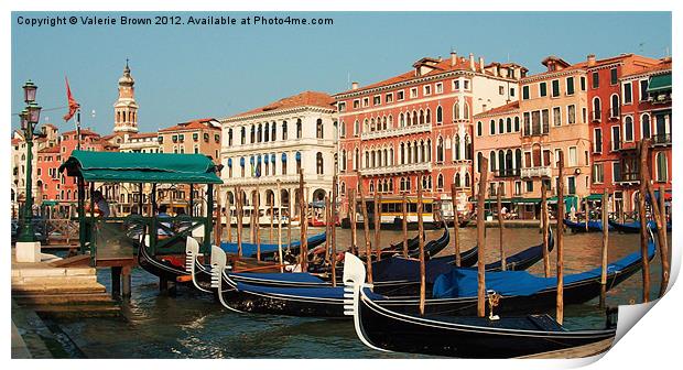 Gondolas in Venice Print by Valerie Brown