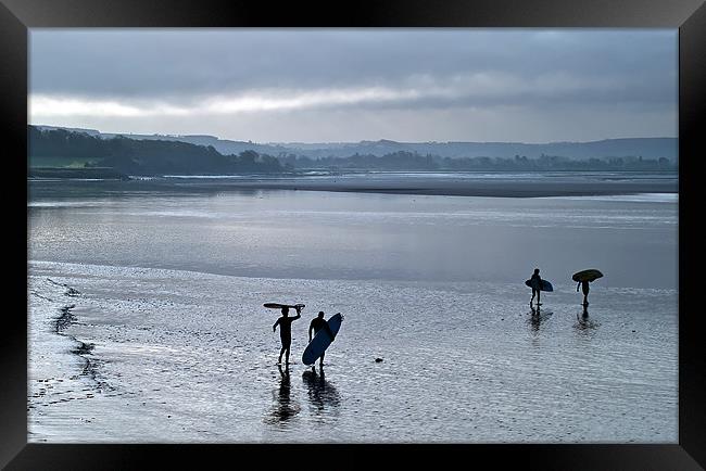 Surfers on the Severn Bore Framed Print by mark humpage