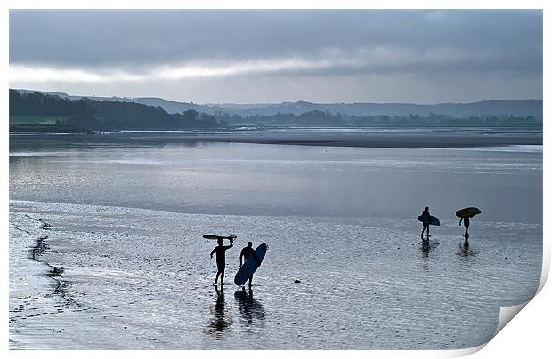 Surfers on the Severn Bore Print by mark humpage