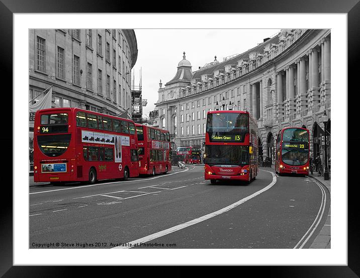 5 red London Buses isolated red colour Framed Mounted Print by Steve Hughes
