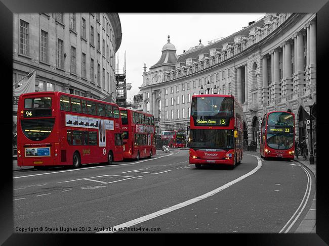 5 red London Buses isolated red colour Framed Print by Steve Hughes