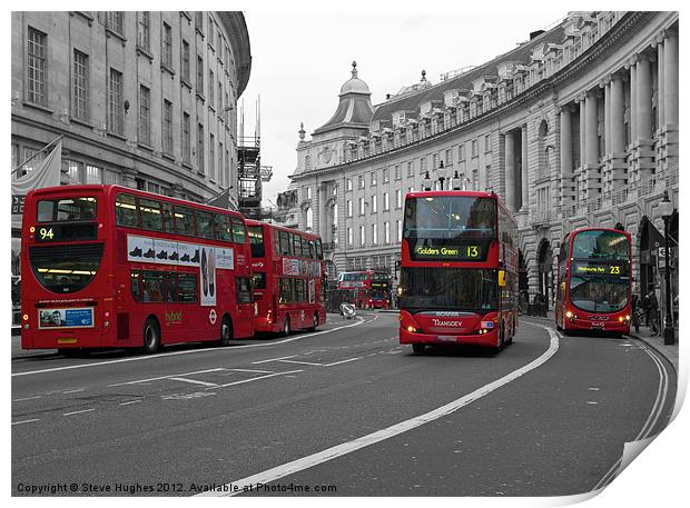 5 red London Buses isolated red colour Print by Steve Hughes