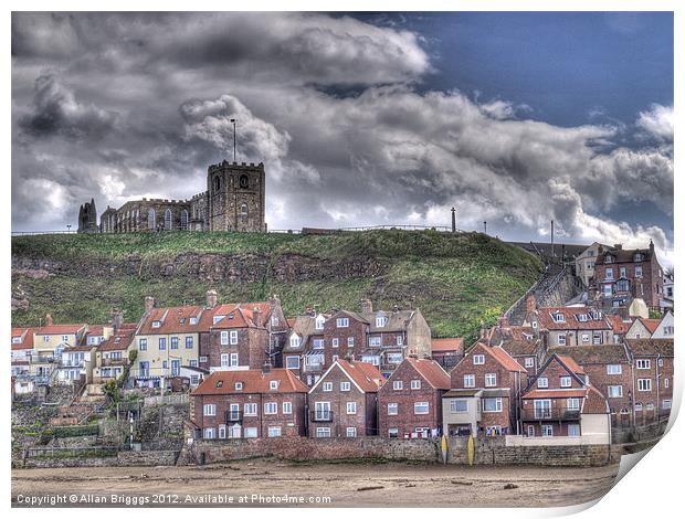 Whitby Church and Houses Print by Allan Briggs
