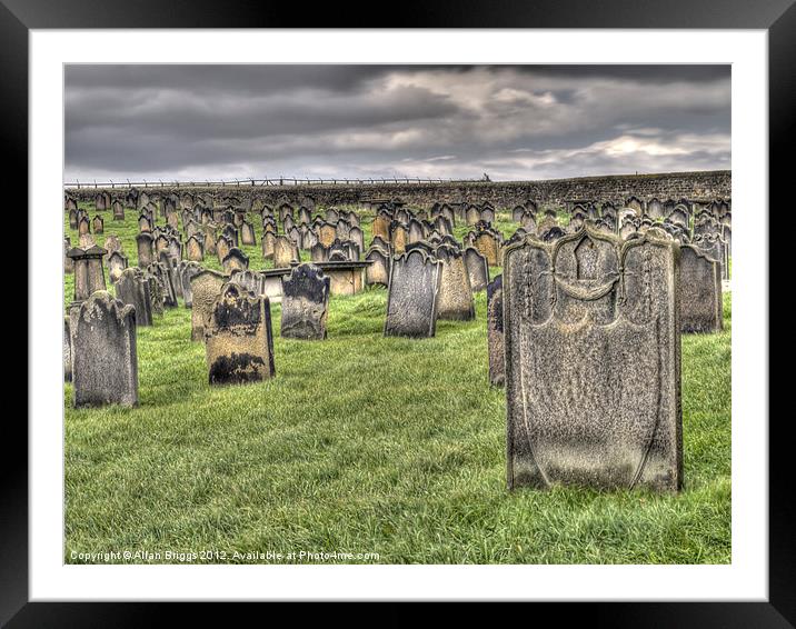 Gravestones in Whitby Church Yard Framed Mounted Print by Allan Briggs