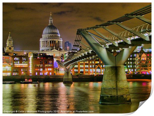 St Pauls Catherderal and  Millennium Footbridge Print by Colin Williams Photography