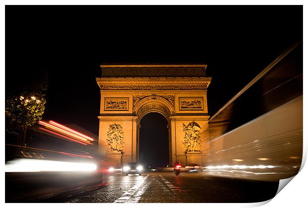 Arc de Triomphe at night Print by Daniel Zrno