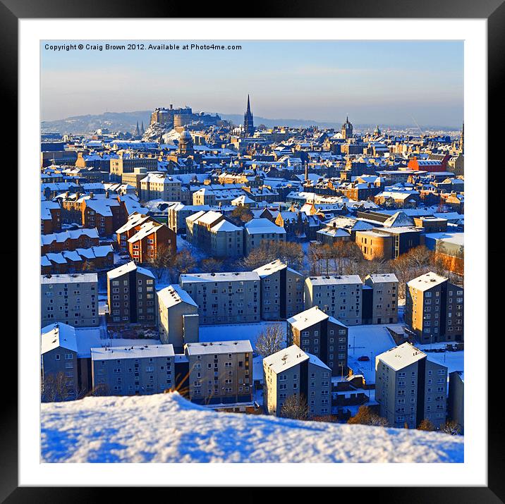 Edinburgh Cityscape in Winter Framed Mounted Print by Craig Brown