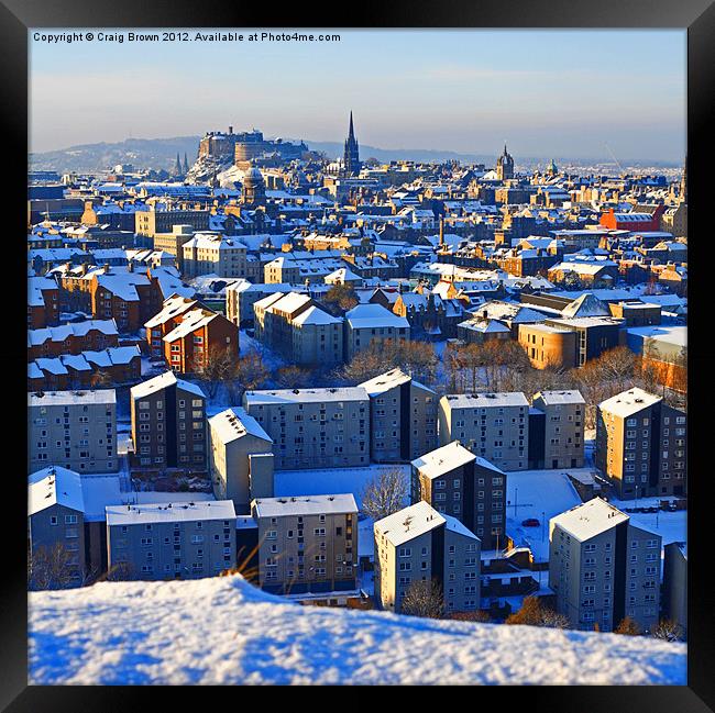 Edinburgh Cityscape in Winter Framed Print by Craig Brown