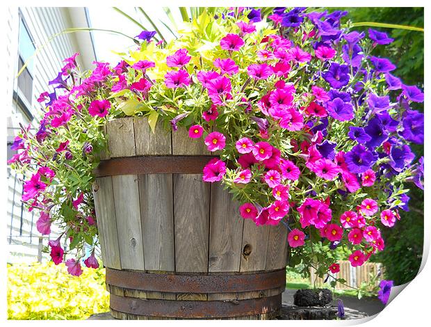 Barrel of flowers Print by Albert Gallant