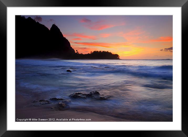 Tunnels Beach Sunset Framed Mounted Print by Mike Dawson
