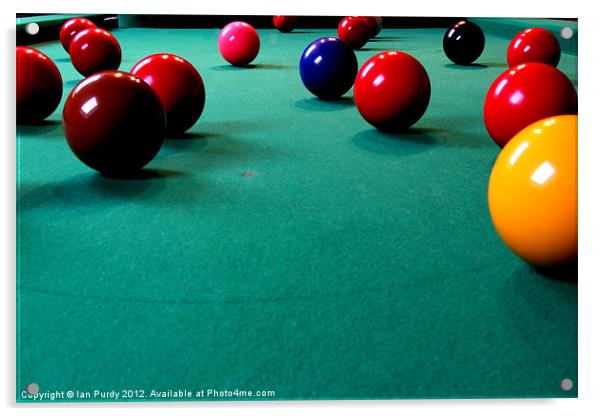 Snooker table with coloured balls Acrylic by Ian Purdy