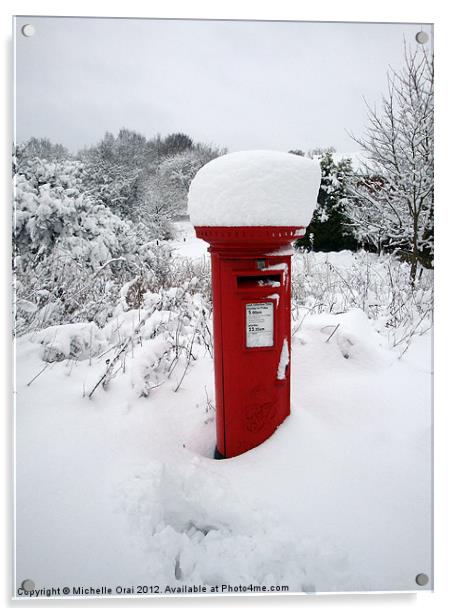 Snow Topped Post Box Acrylic by Michelle Orai
