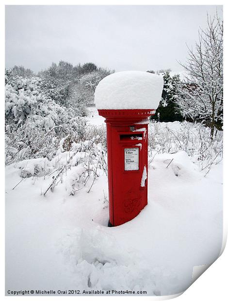 Snow Topped Post Box Print by Michelle Orai