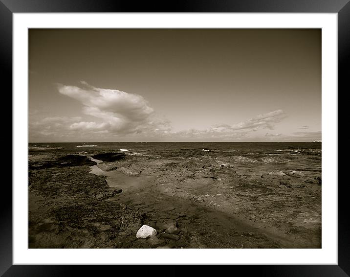 Black and white beach Framed Mounted Print by Holly Stanley