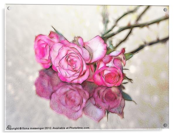 Three Roses Reflected Acrylic by Fiona Messenger