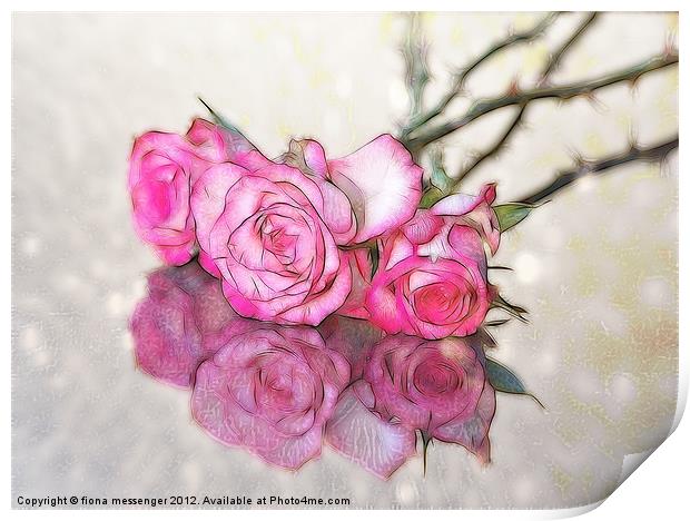 Three Roses Reflected Print by Fiona Messenger