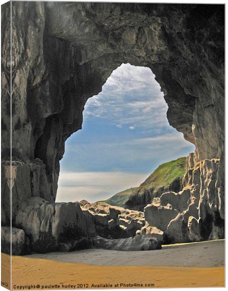 Lydstep Cavern's. Tenby. Canvas Print by paulette hurley