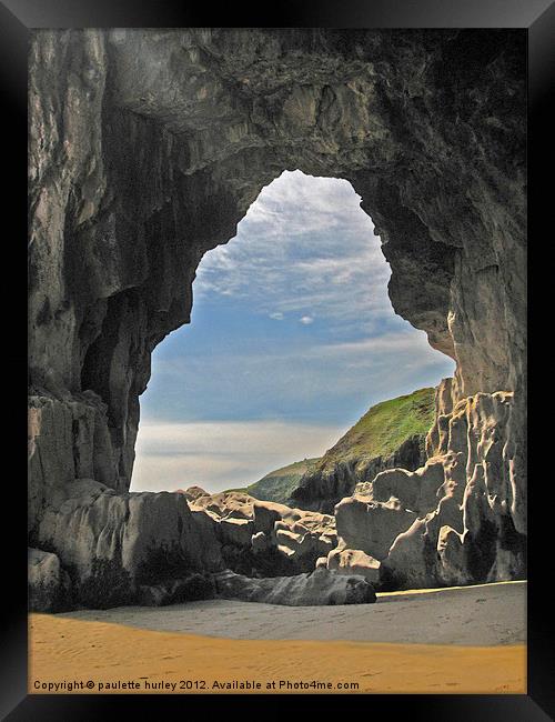 Lydstep Cavern's. Tenby. Framed Print by paulette hurley