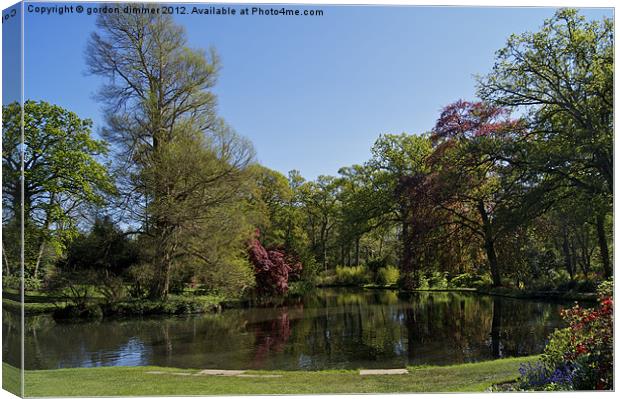 Reflections of tranquility Exbury Gardens Canvas Print by Gordon Dimmer