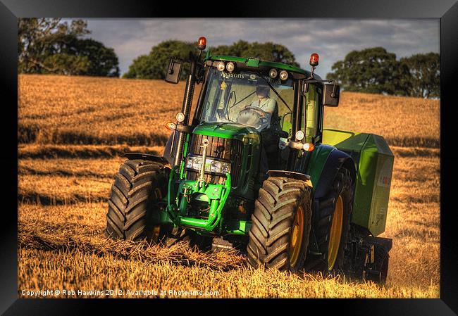 Tractor & the Baler Framed Print by Rob Hawkins